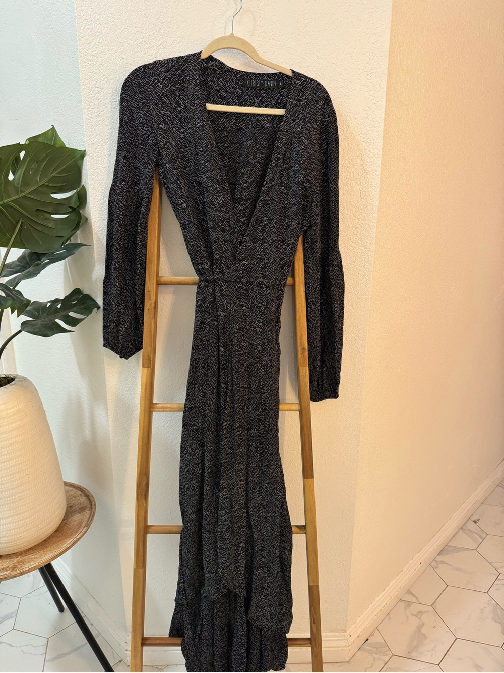 Christy Dawn Dark Heather Gray Long Sleeve Wrap Maxi Dress - Picture 3 of 15
